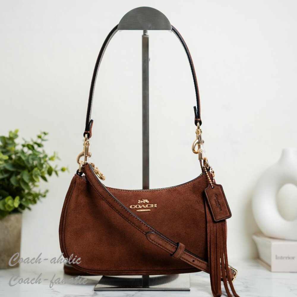 Coach CCE42 Teri Mini Crossbody/Shoulder Bag In Suede Gold/Vintage Brown